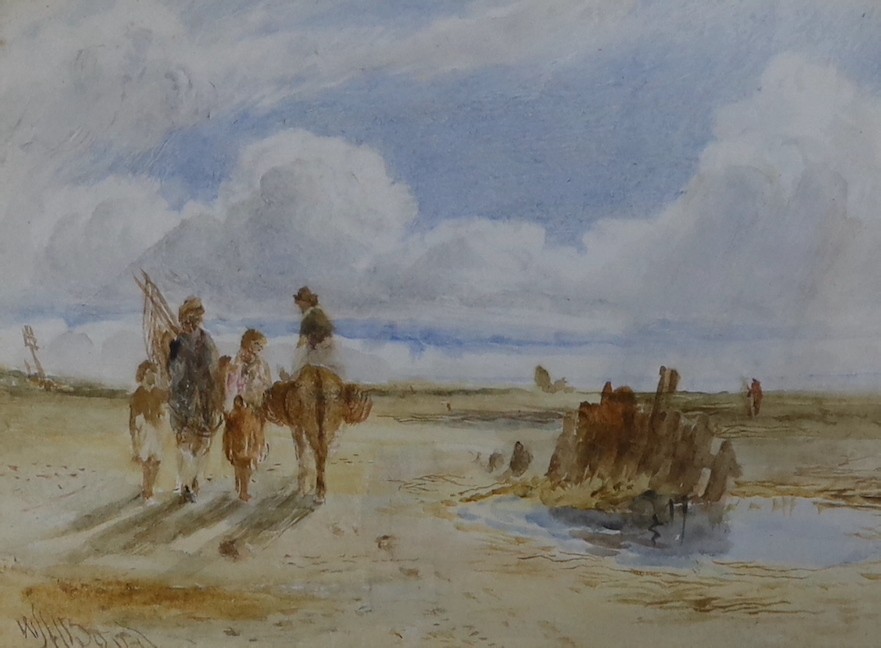 William Joseph Julius Caesar Bond (1833-1926), watercolour, Figures on the seashore, signed, 12 x 17cm
